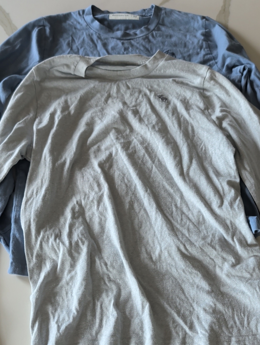 Light Gray And Light Blue Long-Sleeve Crew Neck Shirt - Abercrombie Kids